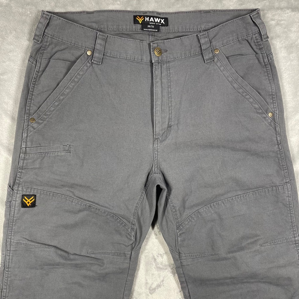 HAWX Work Gear Men's Grey Canvas Carpenter Utility Work Pants Size 36(37)x32 - Picture 2 of 11